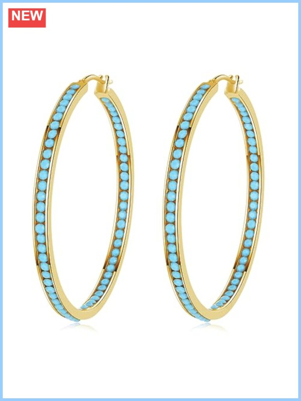 Stainless Steel Hoop Earrings Hypoallergenic 2" Large Created Turquoise